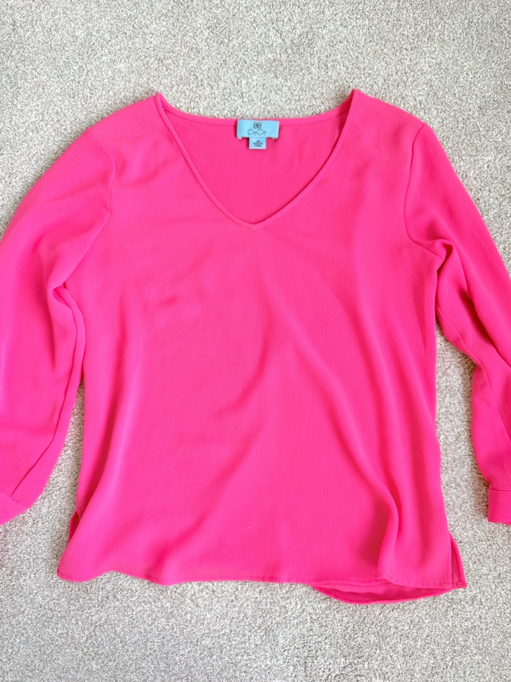 CeCe V-Neck Long Sleeve Blouse - Bright Pink